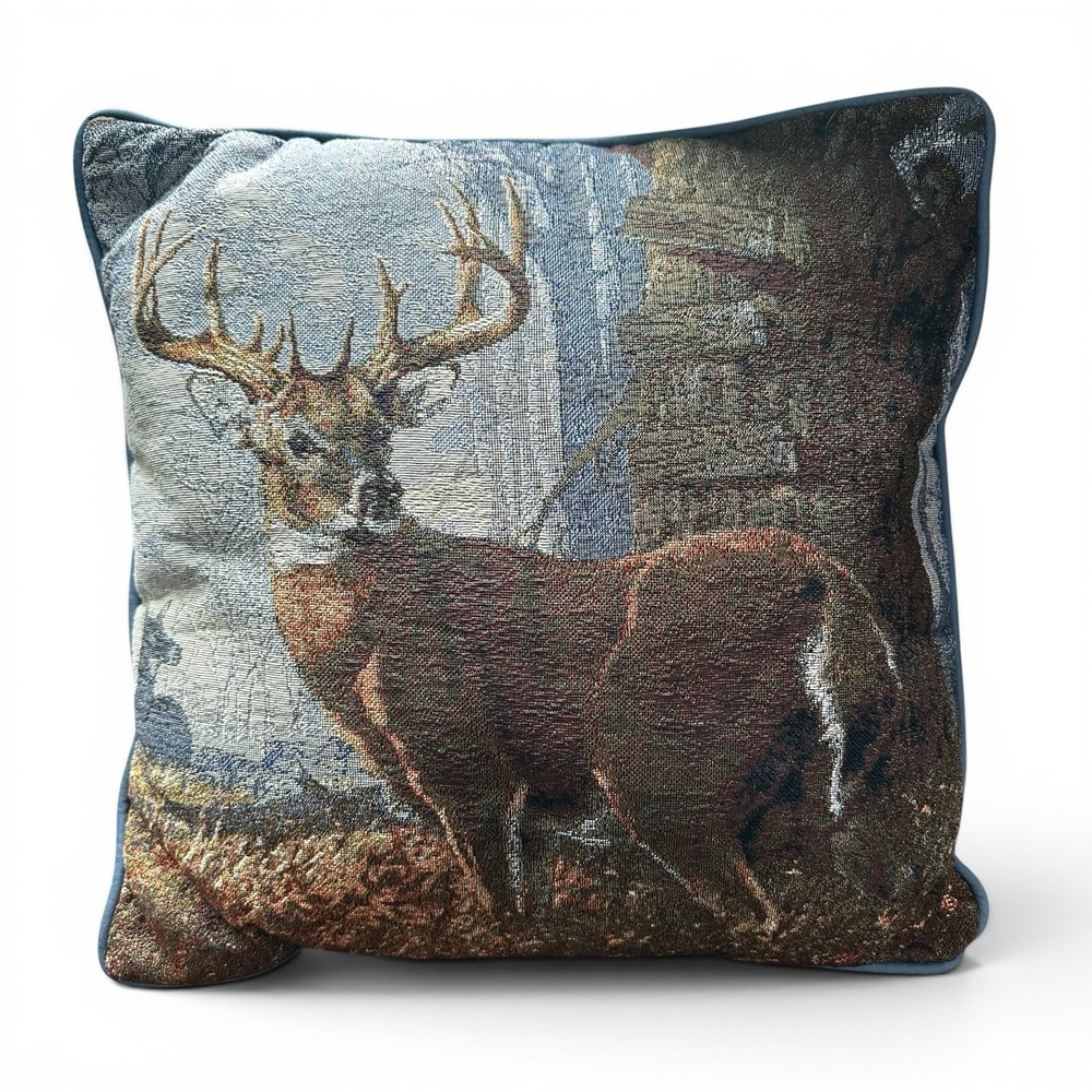 Scene Weaver Tapestry Throw Pillow Whitetail Buck 16x16 Forest Farmhouse Country